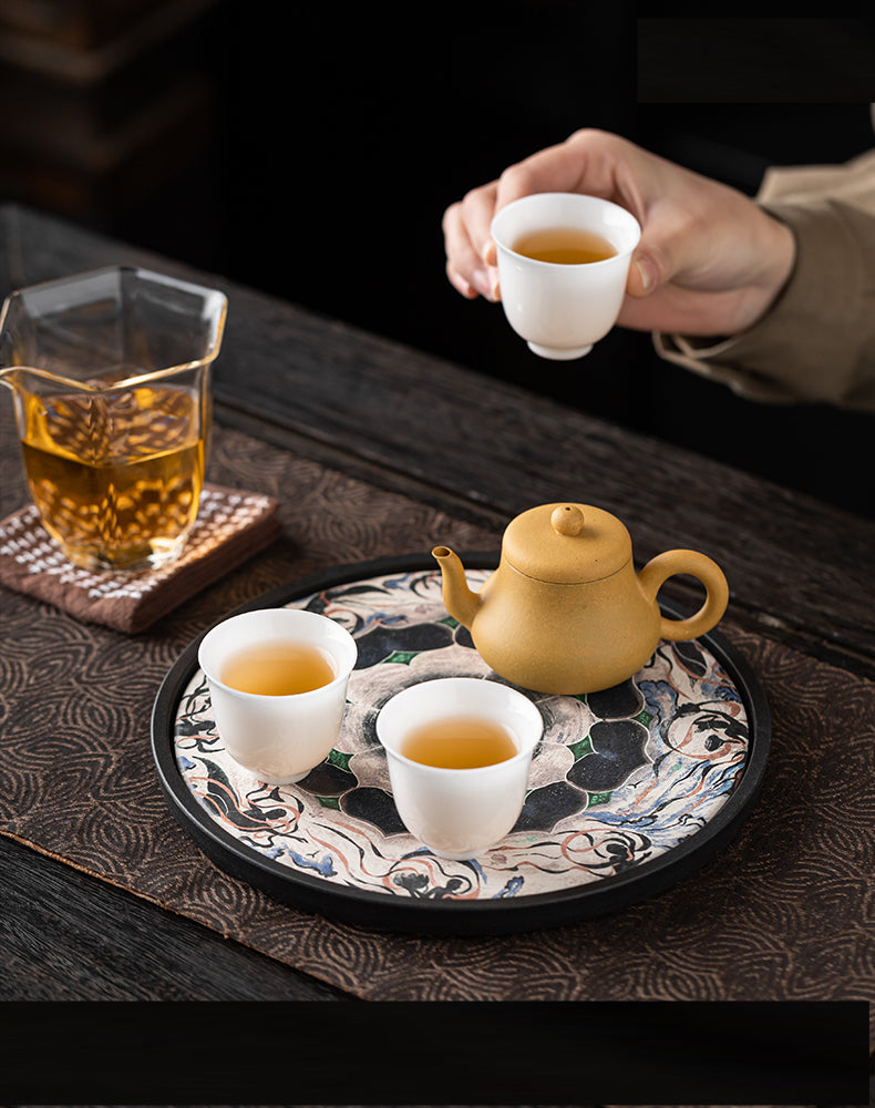 Dunhuang merchandise murals caisson three rabbits with ears lotus tea set tea tray tea tray suction pot bearing dry bubble tray Guochao