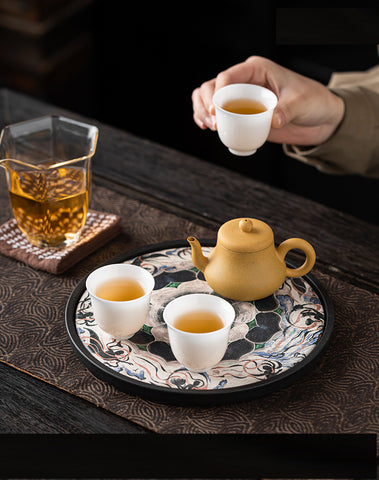 Dunhuang merchandise murals caisson three rabbits with ears lotus tea set tea tray tea tray suction pot bearing dry bubble tray Guochao