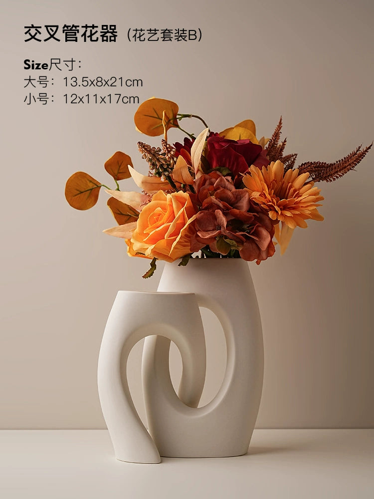 Creative ceramic vase high-end sense niche light luxury living room dining table simulation dry bouquet home decoration ornament