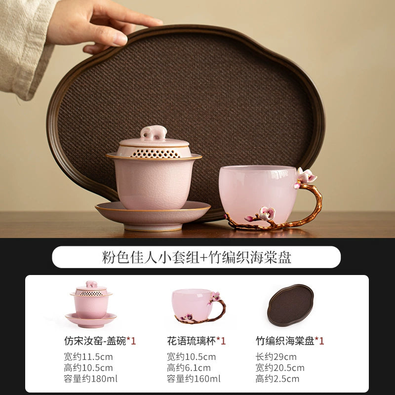 Glazed Cup Ancient Glazed Handlebar Cup Handmade Coffee Cup Creative Flower Tea Cup Home Office Gift Tea