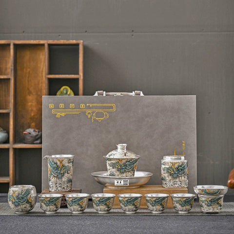 Silver cup 999 sterling silver master teacup high-grade porcelain silver painting health tea tasting cup self-use gift tea set