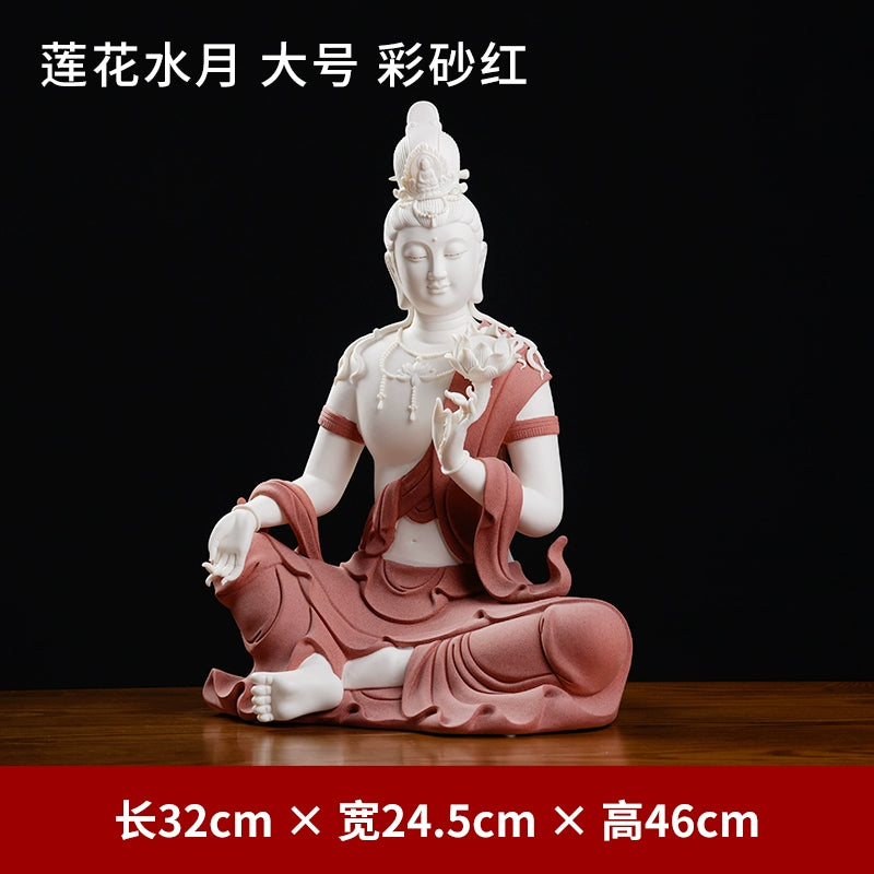 Oriental Soil Ceramic Lotus Water Moon Free Guanyin New Chinese Zen Living Room Entrance Ornament Buddha Statue Crafts