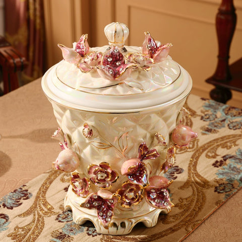 European ceramic trash can household large American retro living room kitchen bathroom bedroom storage bucket with lid
