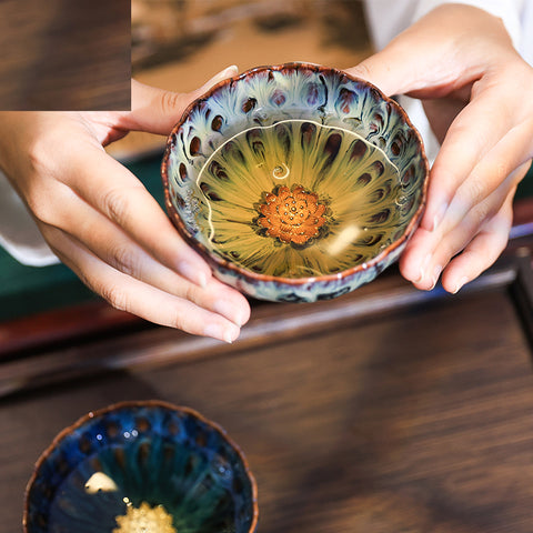 Dunhuang lotus caisson pattern pair cup tea set tea cup gift box wedding gift merchandise birthday wedding gift